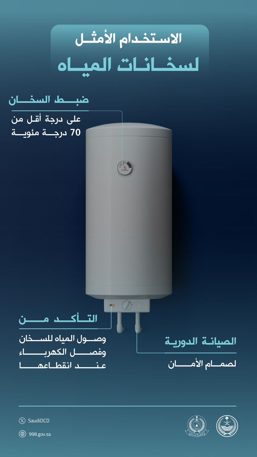 الدفاع المدني يحث على صيانة سخانات المياه للوقاية من الأعطال والحوادث