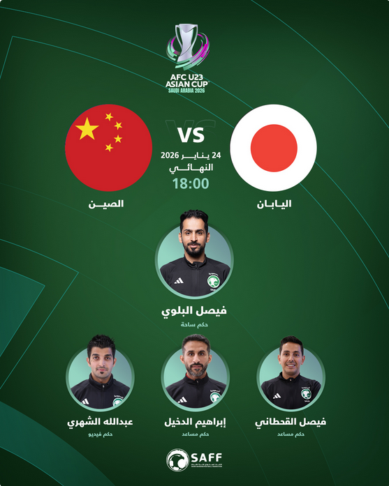 إنجاز تاريخي.. "فيصل البلوي" يقود نهائي صدام الجبابرة بين الصين واليابان في آسيا
