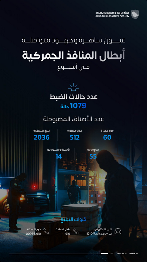 المنافذ الجمركية تضبط 1079 قضية تهريب ممنوعات خلال أسبوع