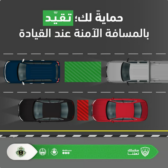 "المرور" يوضح أهمية ترك المسافة الآمنة بين المركبات للوقاية من الحوادث