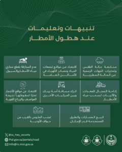 أمن الطرق يحذر من أمطار غزيرة ورياح تحد الرؤية ويصدر تعليمات سلامة