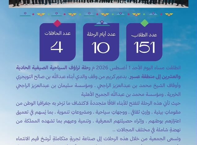 انطلاق رحلة تراؤف السياحية الصيفية الحادية والعشرين إلى منطقة عسير